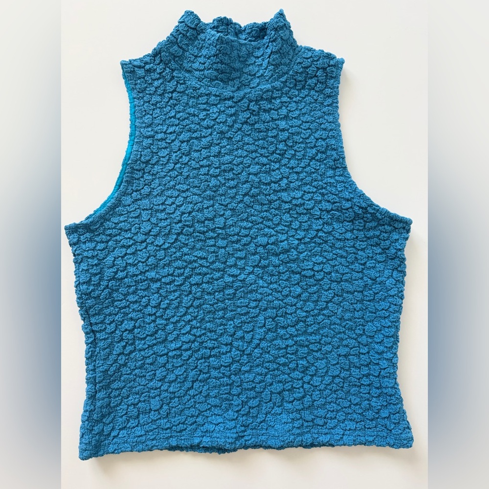 NWT Anthropologie Blue Tassel Popcorn High-Neck Crop Tank Top Size S - Picture 4 of 8